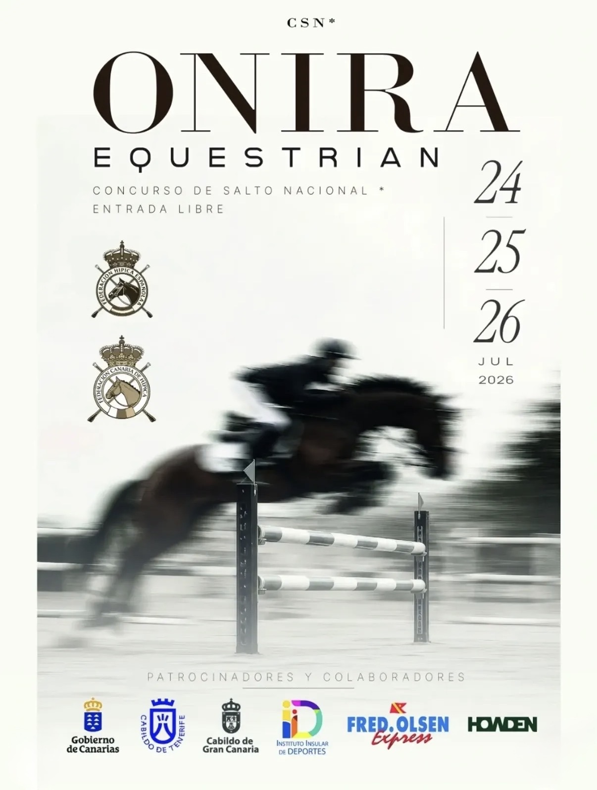 Cartel oficial del CSN* Onira Equestrian en Adeje del 24 al 26 de julio de 2026