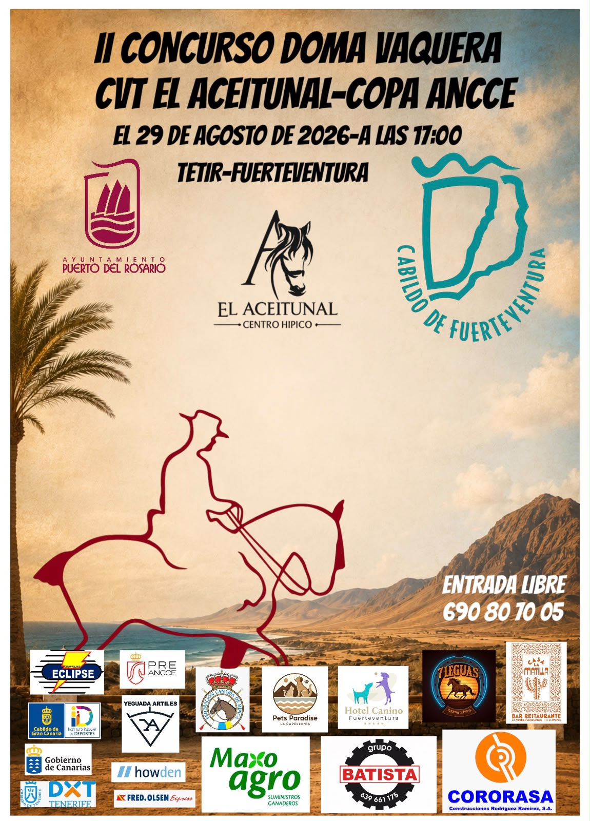 Cartel II Concurso Doma Vaquera CVT El Aceitunal - Copa ANCCE, 29 de agosto de 2026 en Tetir, Fuerteventura
